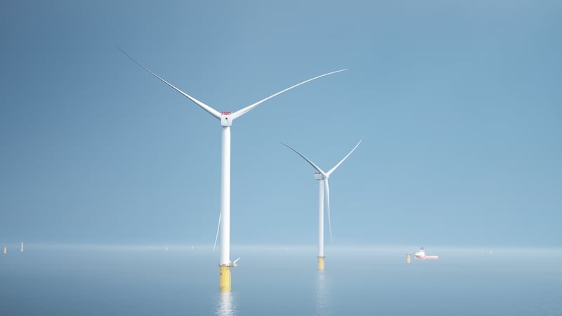 Installation of wind turbines on the HKZ project on Vessel Wind Osprey (Cadeler) tower, nacelle and blades installed by Siemens Gamesa.